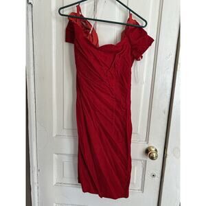 Red Roberta vintage Red medium dress short off the shoulder Velvet 90s Scallop
